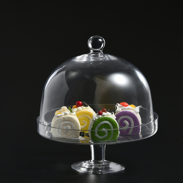 Transparent hand-blown glass cake cover with glass stand design Glass Cake stand Cover on sale