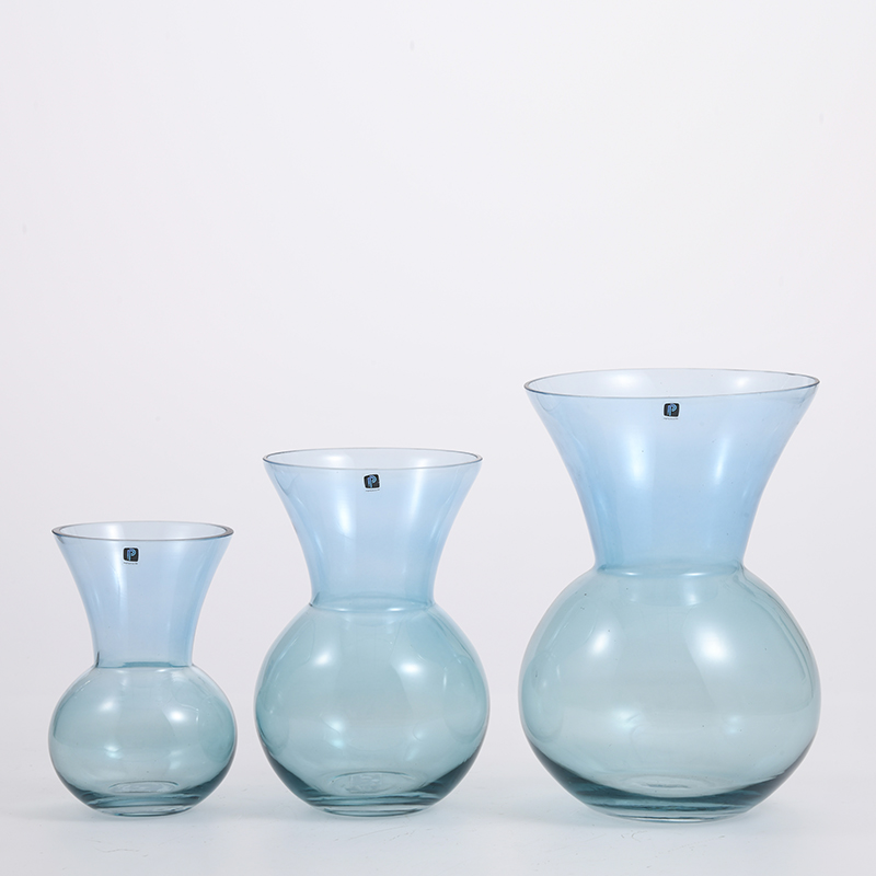 Blue color bamboo design open mouth glass flower vase for home decoration factory directly supply