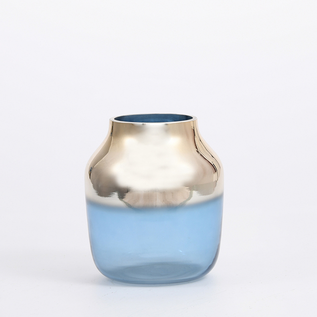 Fashion modern style glassware golden glass top and transparent glass bottom glass flower vase for decoration