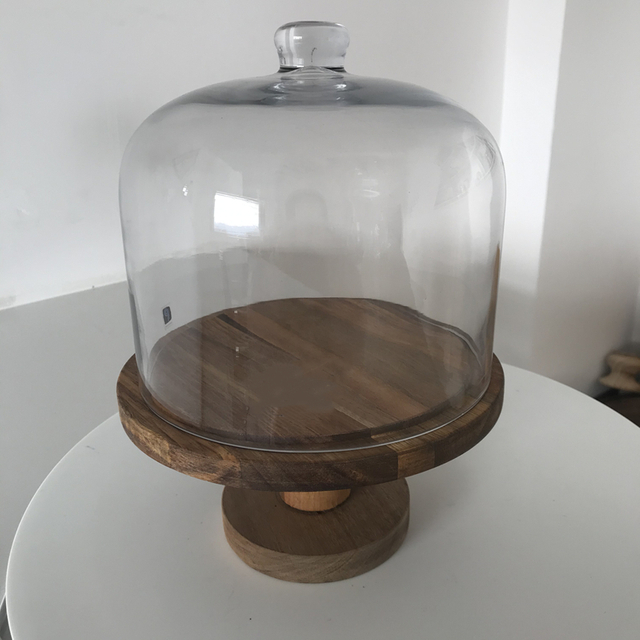 Factory supplier handle Handmade Blown Glass Dome glass Cake Stand Set