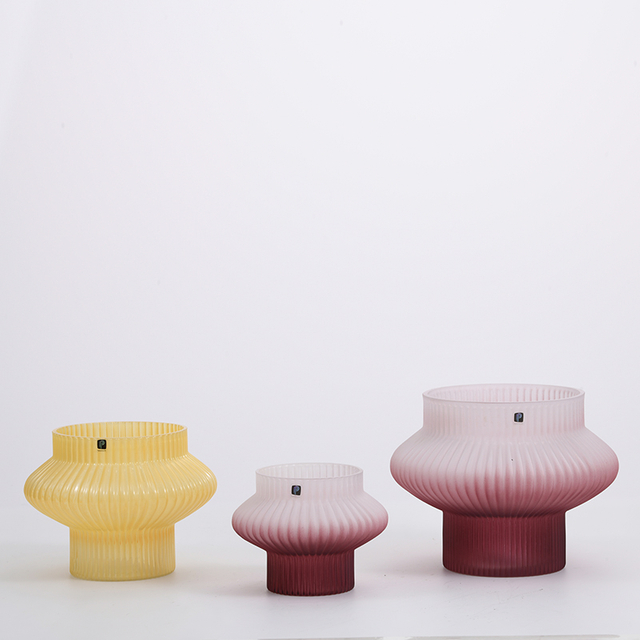 Purple round bowl modern design glass vases with golden circle bottom transparent glass bottom glass flower vase for decoration