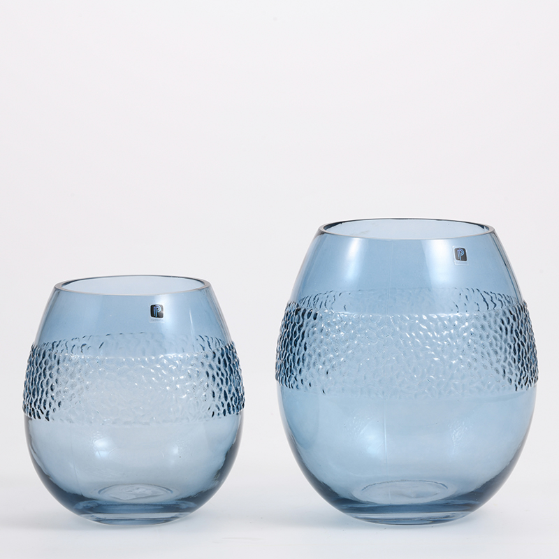 Blue color hot selling design glass flower vase for home decoration factory directly supply