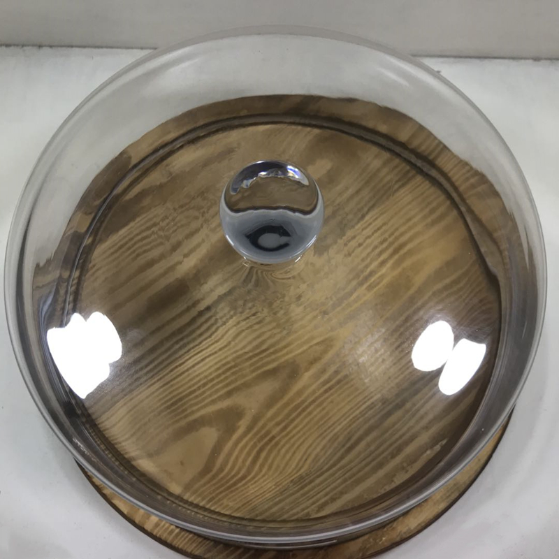 Cheap Custom Fashion Cake Stand with Clear Round Glass Dome and decoration