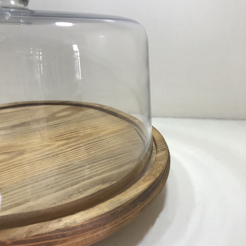 Cheap Custom Fashion Cake Stand with Clear Round Glass Dome and decoration