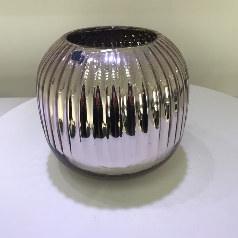 Contemporary Home Accessories Vase With Metal Bottleneck And Round Bottom