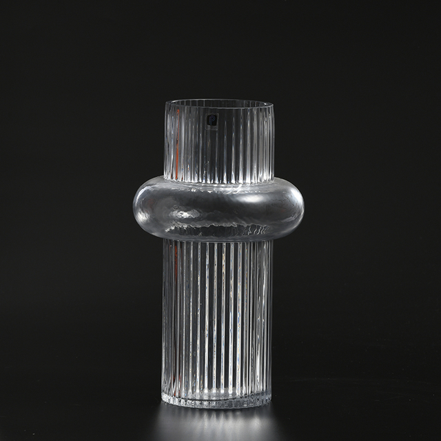 Glassware factory supply home decorative vertical strip floral glass flower vase Glass&Crystal Vases