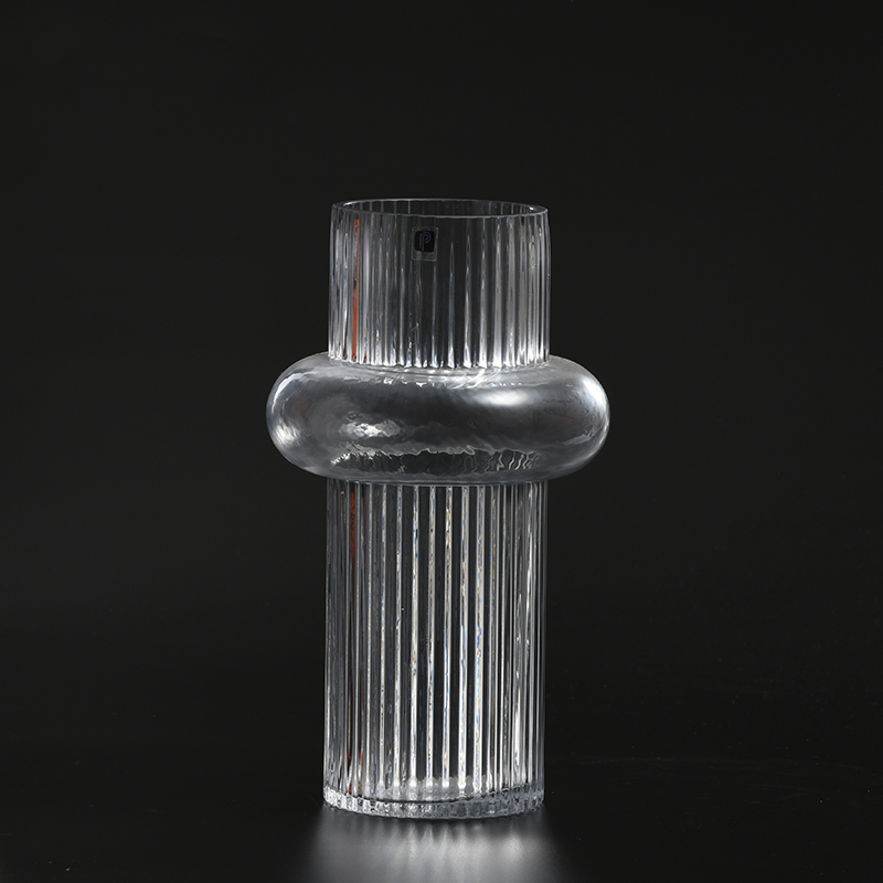 Glassware factory supply home decorative vertical strip floral glass flower vase Glass&Crystal Vases
