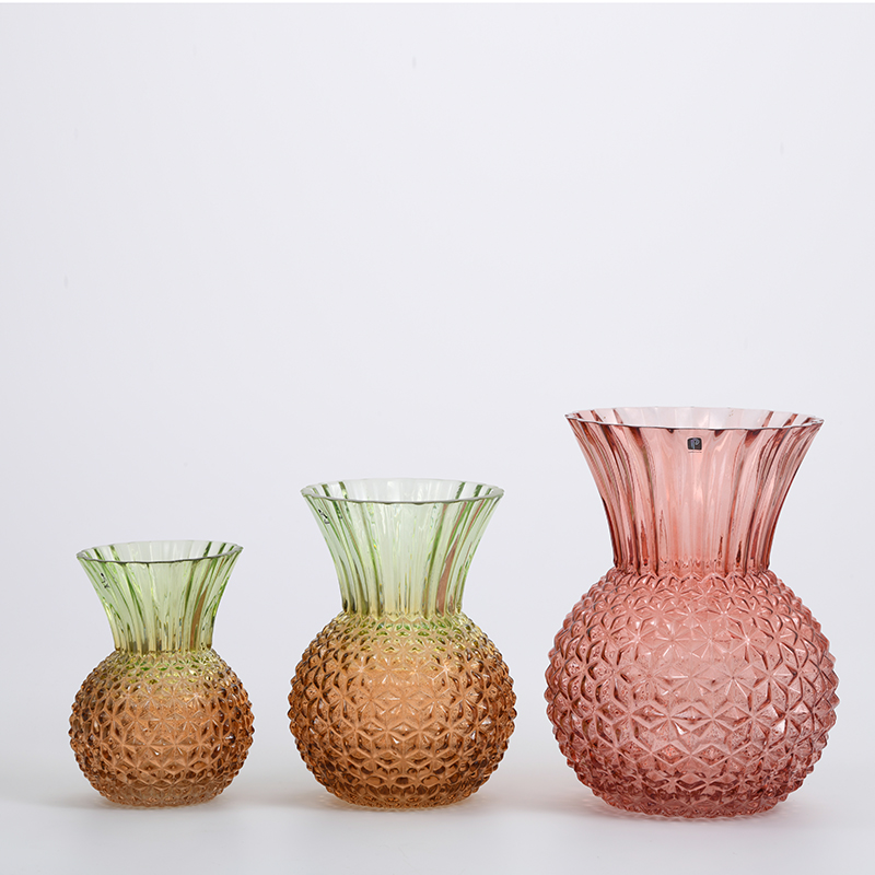 Glassware factory new fashion design transparent pink glass flower vase on sale