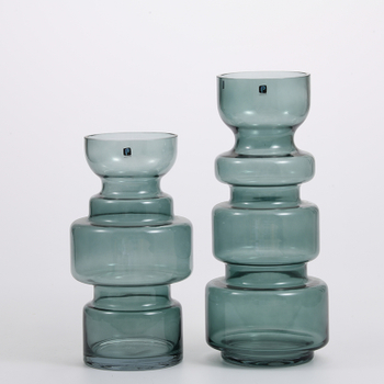 Hand--blown glassware factory supply bamboo design with different gradient color for home decoration glass flower vase on sale