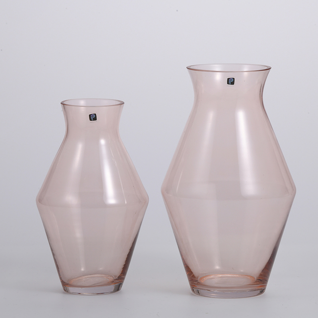 Transparent pink cylindrical glass vase for home decoration table top flower glass bottle vase manufacture supply