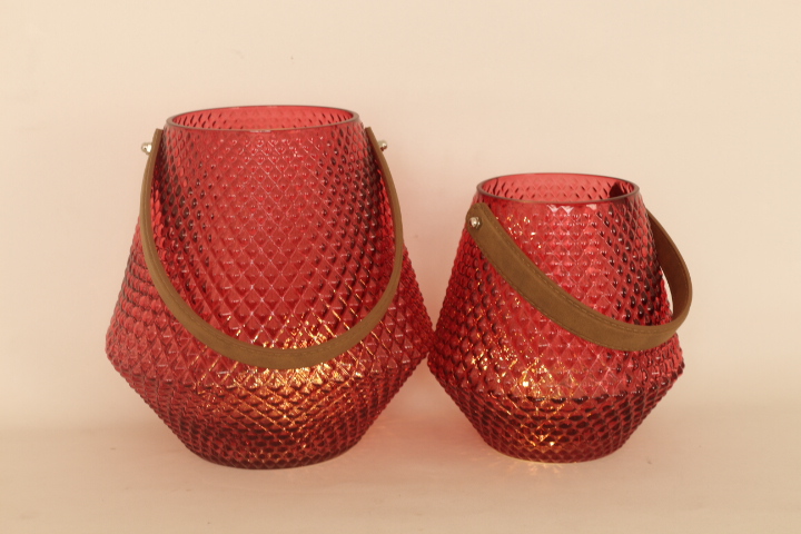 Circular cylinder glass candle holders red and green color candle jar holder for desktop