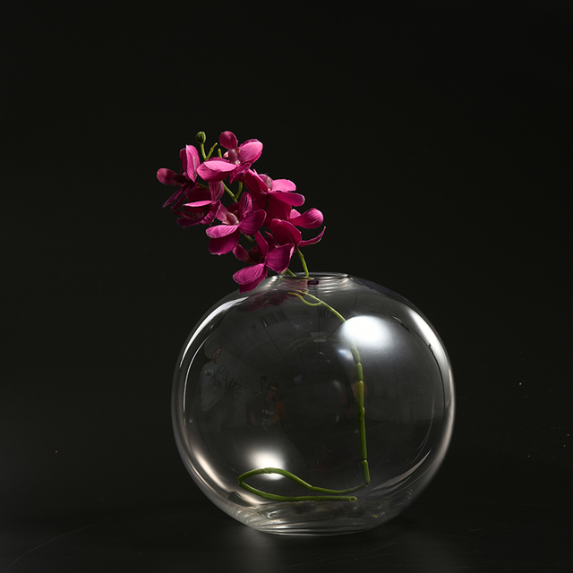 Hand-blown Round Shape customized clear glass flower vase for home or cafe decoration