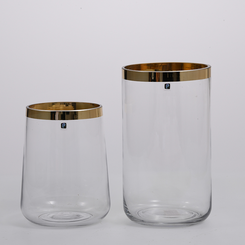 Transparent silver ring top Luxury jar tabletop design flower glass vase for home decoration