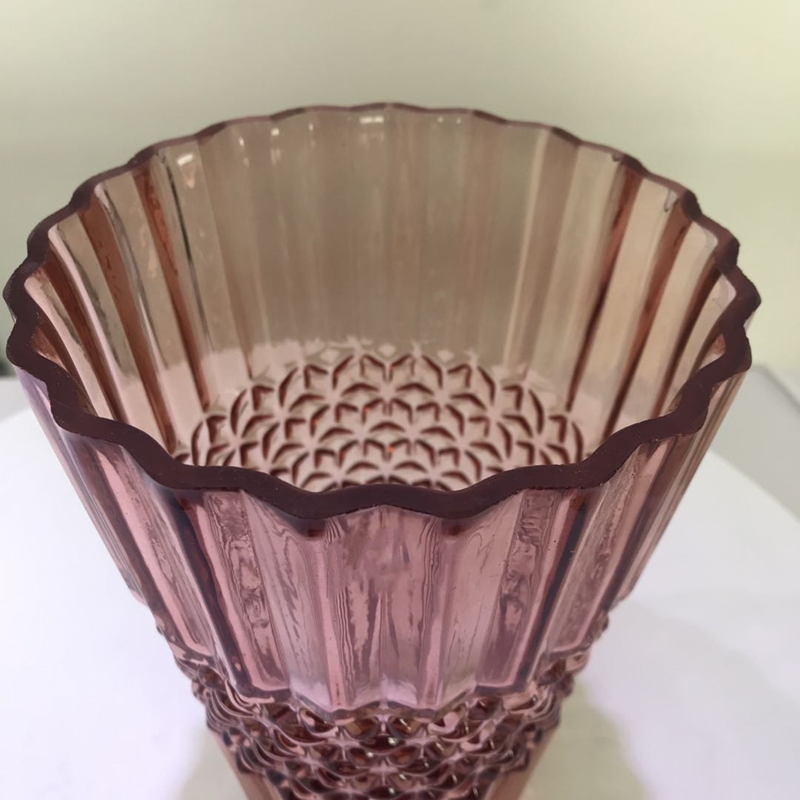 Table Decorations Glass Cone Shaped Color Vase with Embossed Figures
