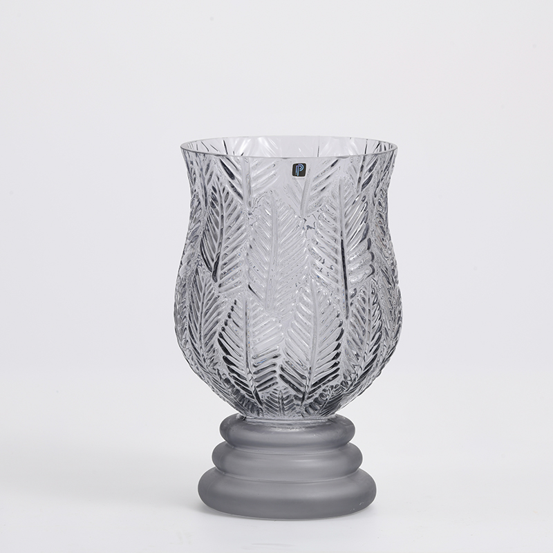 Floral green or transparent glass vase cup open mouth design for home decoration glass flower vase on sale