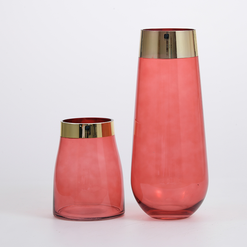 Glassware Hot sell red colored modern style fashion design decorative glass flower vase