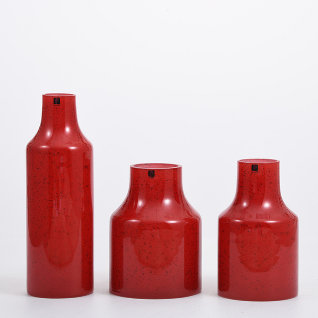 Glassware Hot sell red colored modern style fashion design decorative glass flower vase