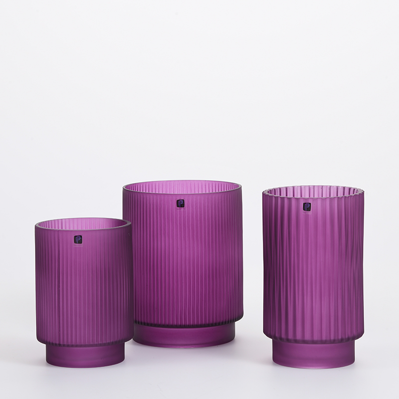 Manufacture supply Purple Colored and transparent glass vase for decorative glass flower vase on sale