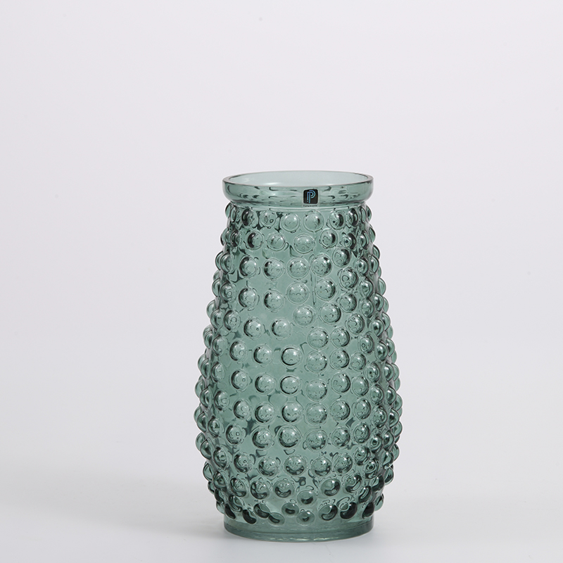 Heavy duty hand-blown dark green colored glassware decorative strip floral glass flower vase Chinese factory supply
