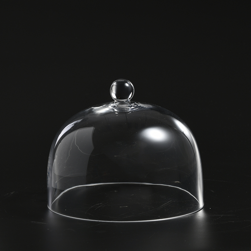 Transparent hand-blown glass cake cover with bamboo weaving bamboo joint plate Glass Cake stand Cover on sale