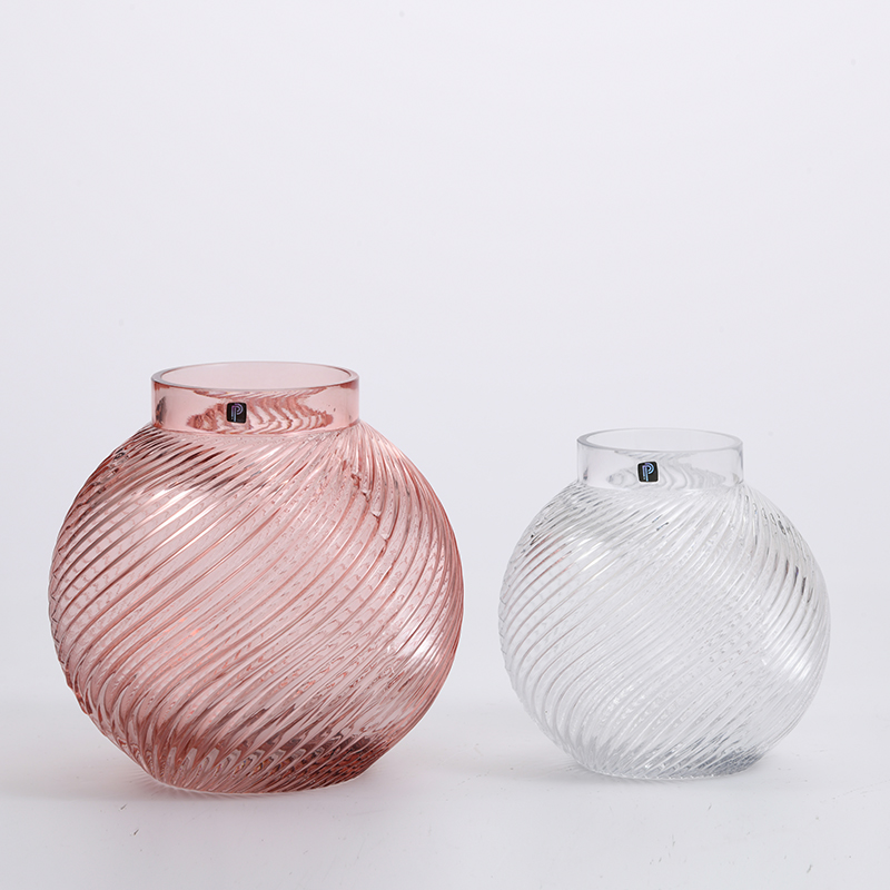 Transparent pink floral glass vase for table top decoration flower glass vase manufacture supply