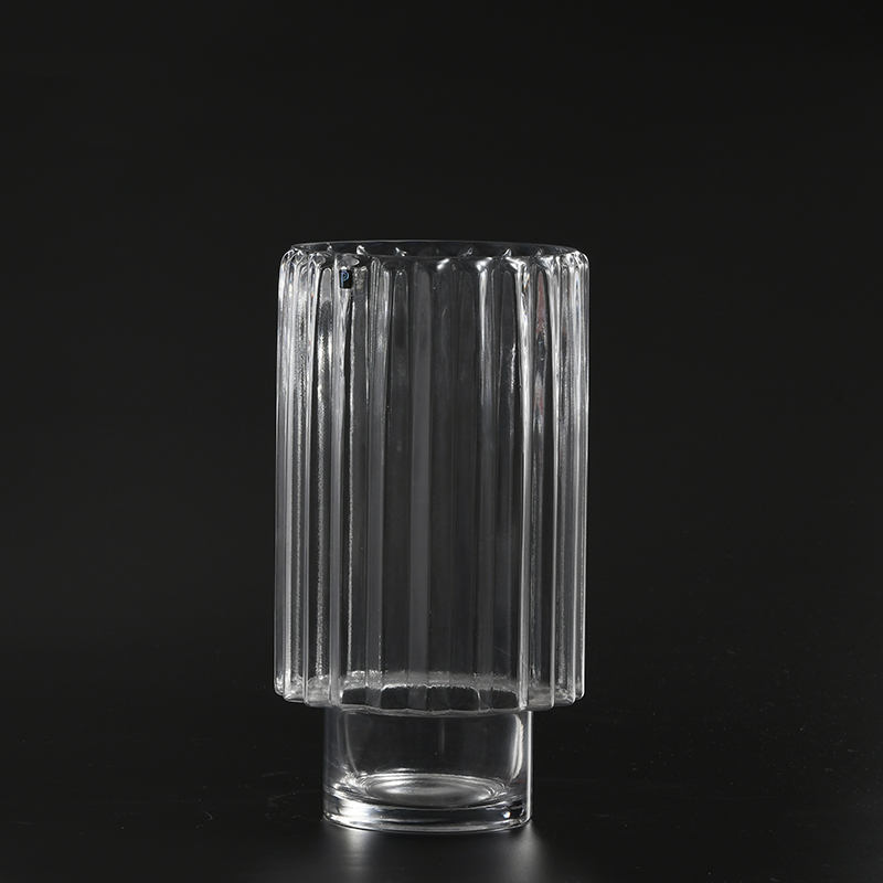 Hot selling Glassware pink glass vase with golden ring basic transparent glass flower vase for home decoration