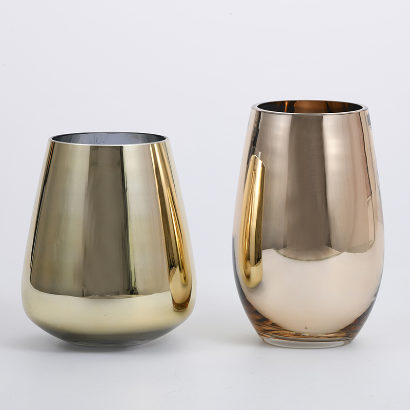 Electroplating golden and rose pink colored Luxury design glass flower vase for home decoration