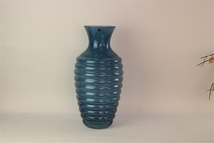 Hot selling unique design home decorative small glass flower vase blue glass crystal vases