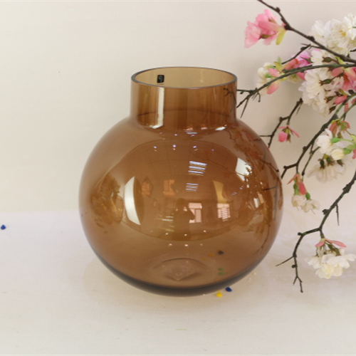 OEM/ODM acceptable dried flower home decoration vase glass tabletop brown color vase
