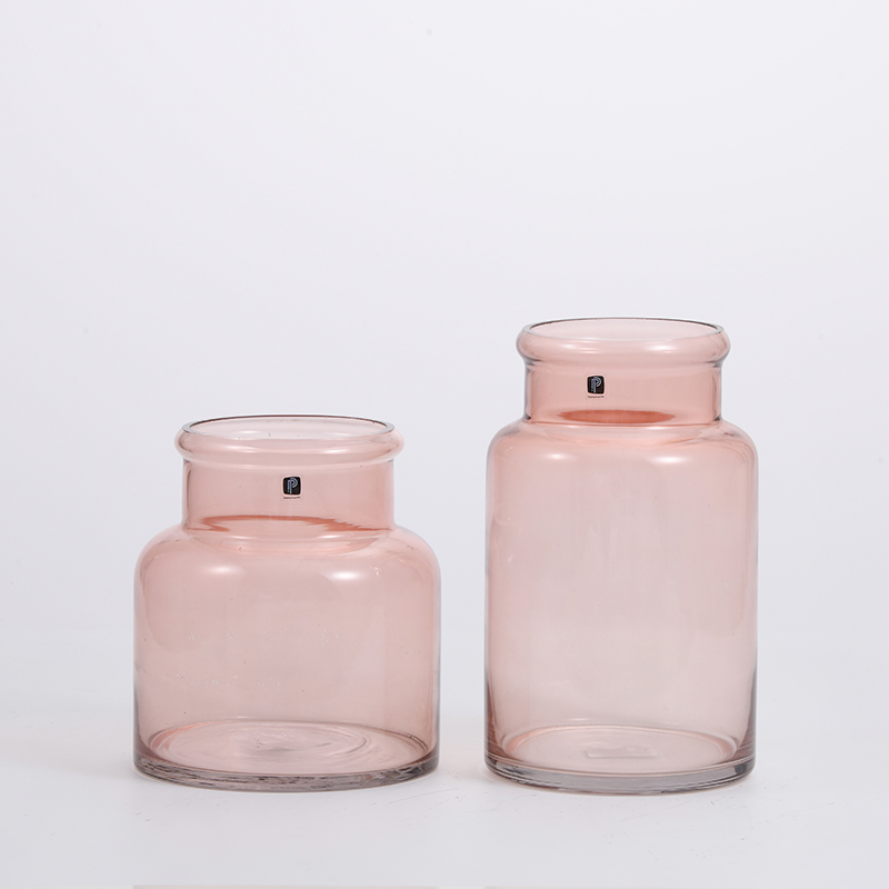 Transparent colored glass vase with big head flower glass vase for decoration factory directly supply