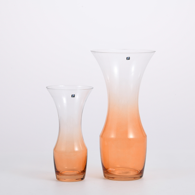 Orange color gradient design bit open mouth decorative vases glass flower vase for home deco factory directly supply