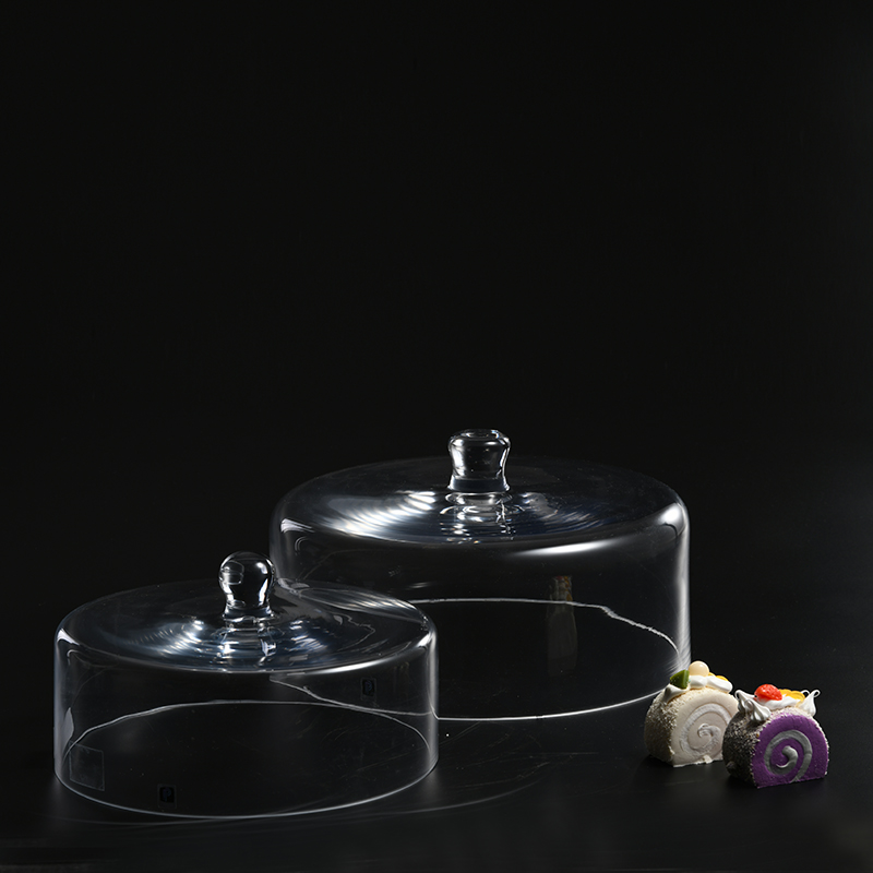 Customized Hand-blown heavy duty glass cake cover with Thick Glass cake stand cover round dome on sale