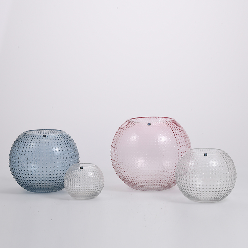 Heavy duty hand--blown glassware round bowl shape with hexagonal floral on glass flower vase on sale