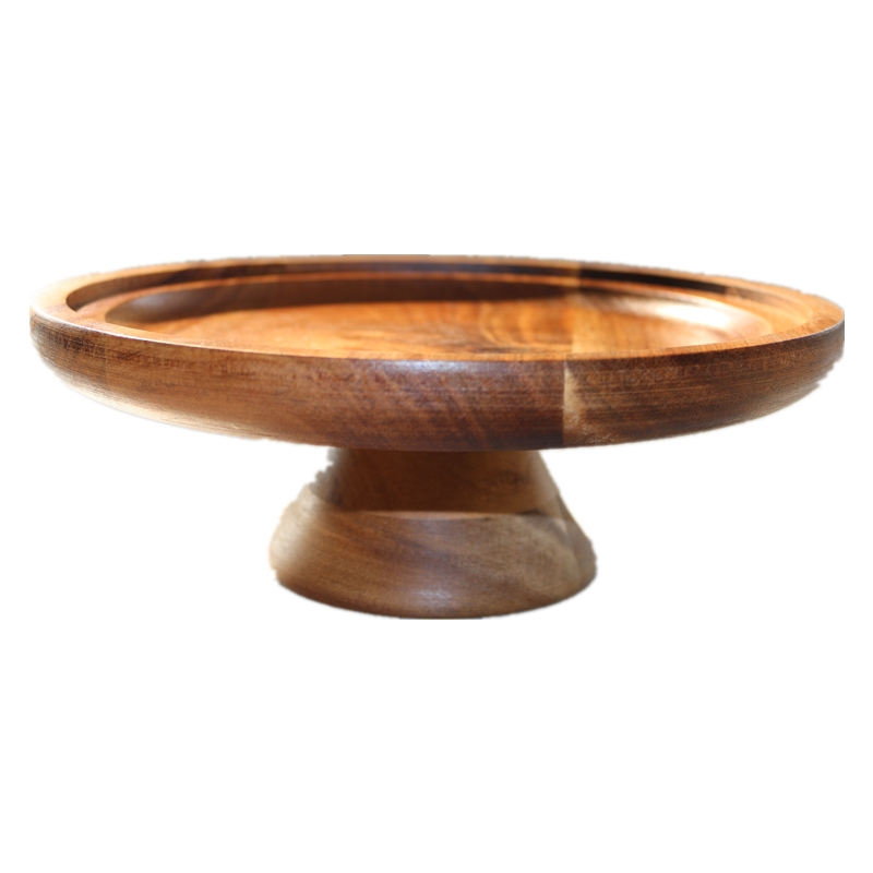 Manufacturer wholesale Elevated acacia wood dessert tray glass transparent wooden cake stand