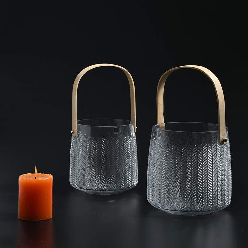 Glassware factory directly transparent glassware for home decoration flower container with handle glass flower vase