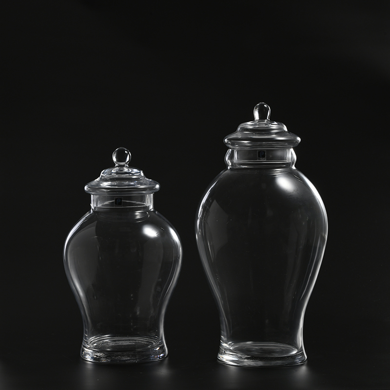 Factory for wholesaler transparent glassware with floral glass candy jar or marshmallow jar with glass lid for food storage
