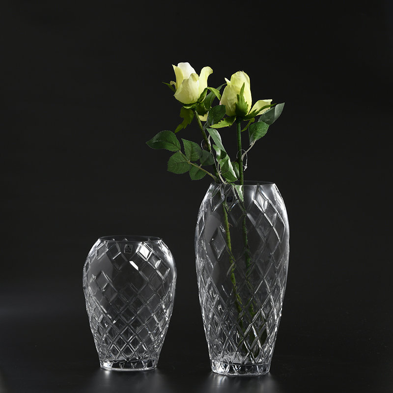 Special design The crack floral glass vase customized transparent hand-blown clear thick glass flower vase