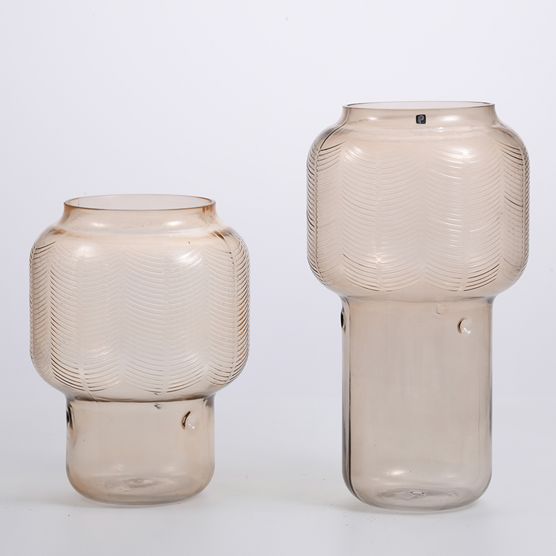 Hand-blown heavy duty cylinder narrow whist with floral glass flower vase Chinese manufacture supply