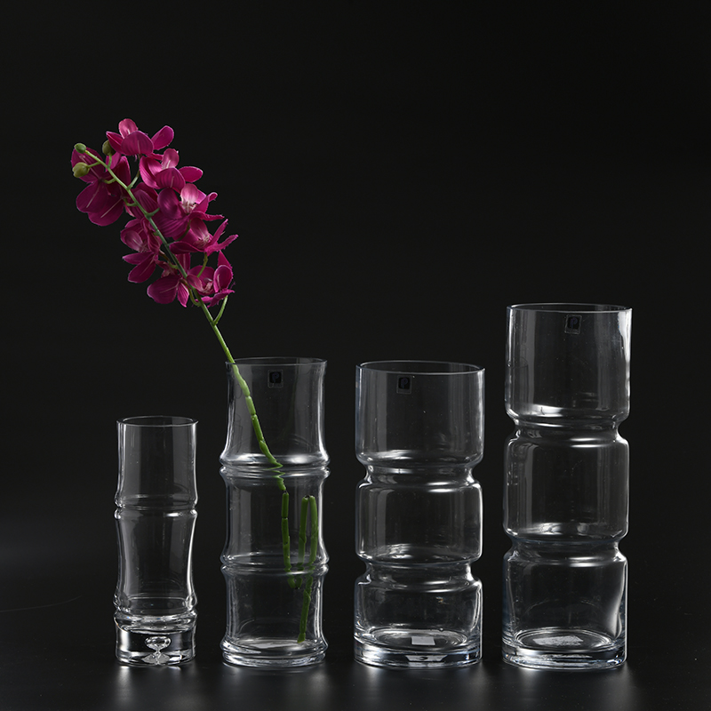 Hand-blown clear glassware bamboo design modern style glass flower vase for home decoration
