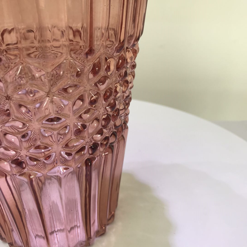 Table Decorations Glass Cone Shaped Color Vase with Embossed Figures