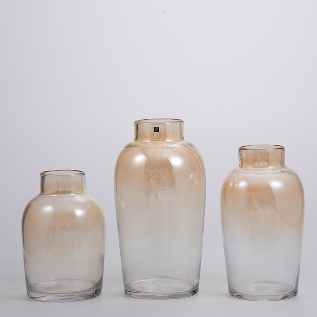 Big heavy duty Hot selling design electro-water amber glass flower vase for home deco factory directly supply