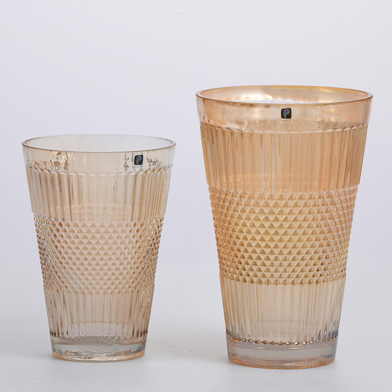 Heavy duty glassware for home decors electric-water processing amber jar design glass flower vase with top quality