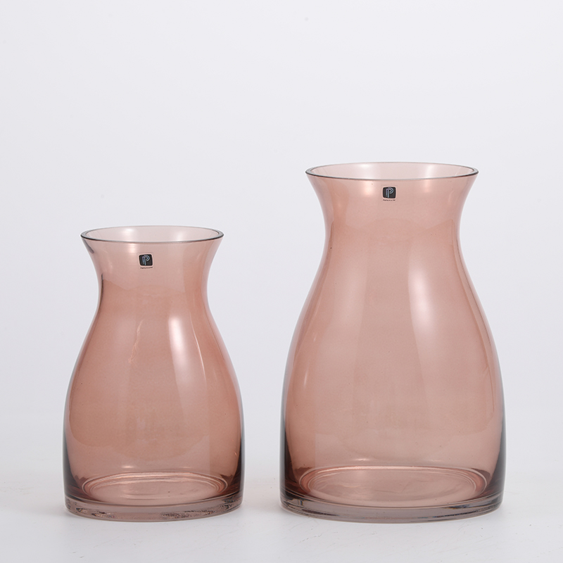 Transparent pink floral glass vase for table top decoration flower glass vase manufacture supply