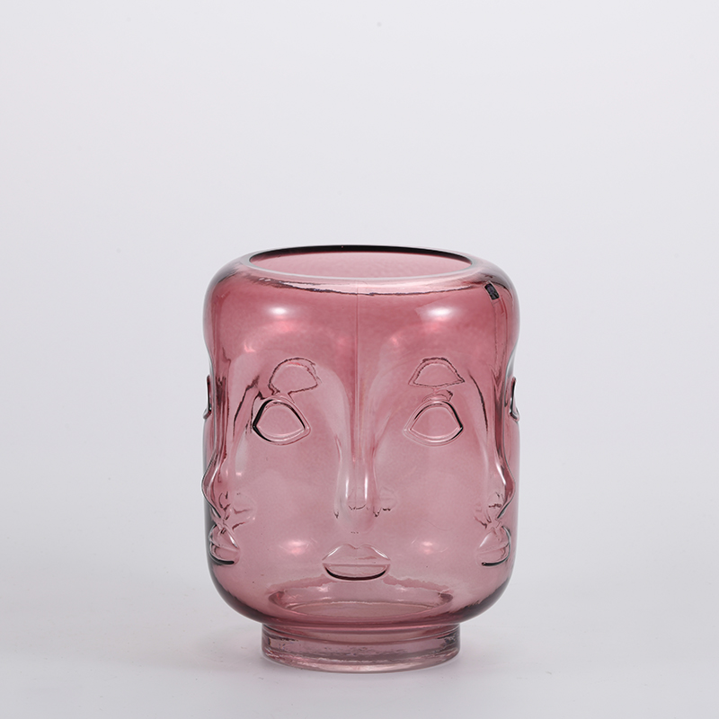 Heavy duty high fashion human face all around artistic design glass flower vase Chinese manufacture