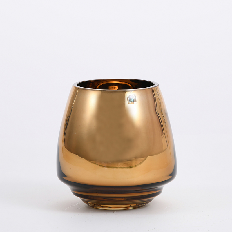 Electroplating golden and rose pink colored Luxury design glass flower vase for home decoration