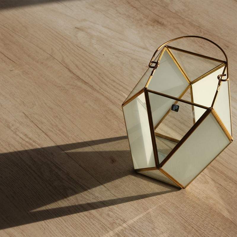 New design Brass frame white lens geometry terrarium made in China
