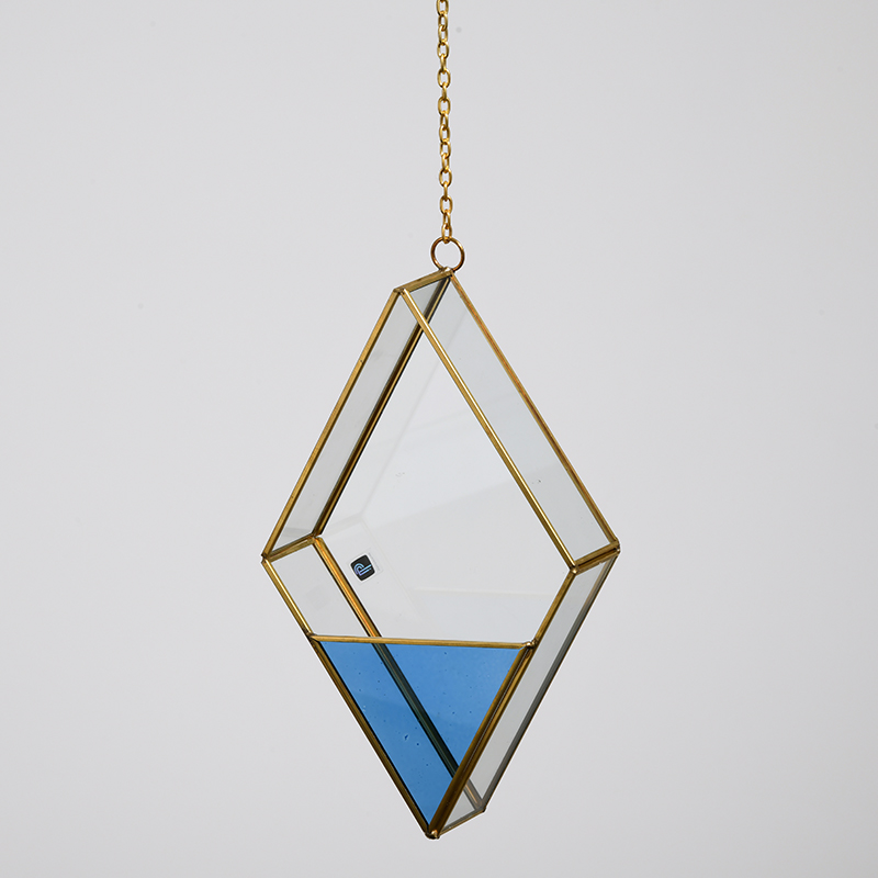 Triangle Flower house High quality glass Hanging Style terrariums with blue corner for decoration