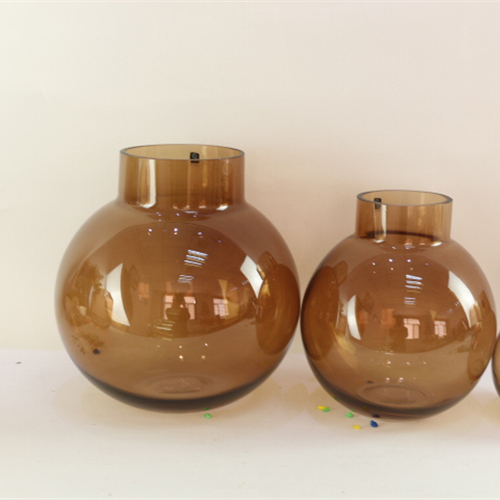 OEM/ODM acceptable dried flower home decoration vase glass tabletop brown color vase