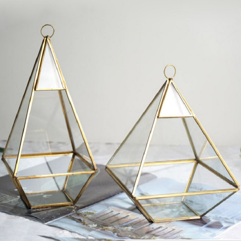 European vintage brass Terrarium diamond shape Geometric flower house
