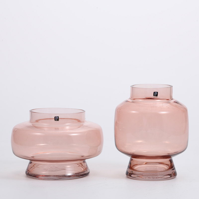Transparent colored bowl design modern style with metal basic creative glass flower bowl vase on sale